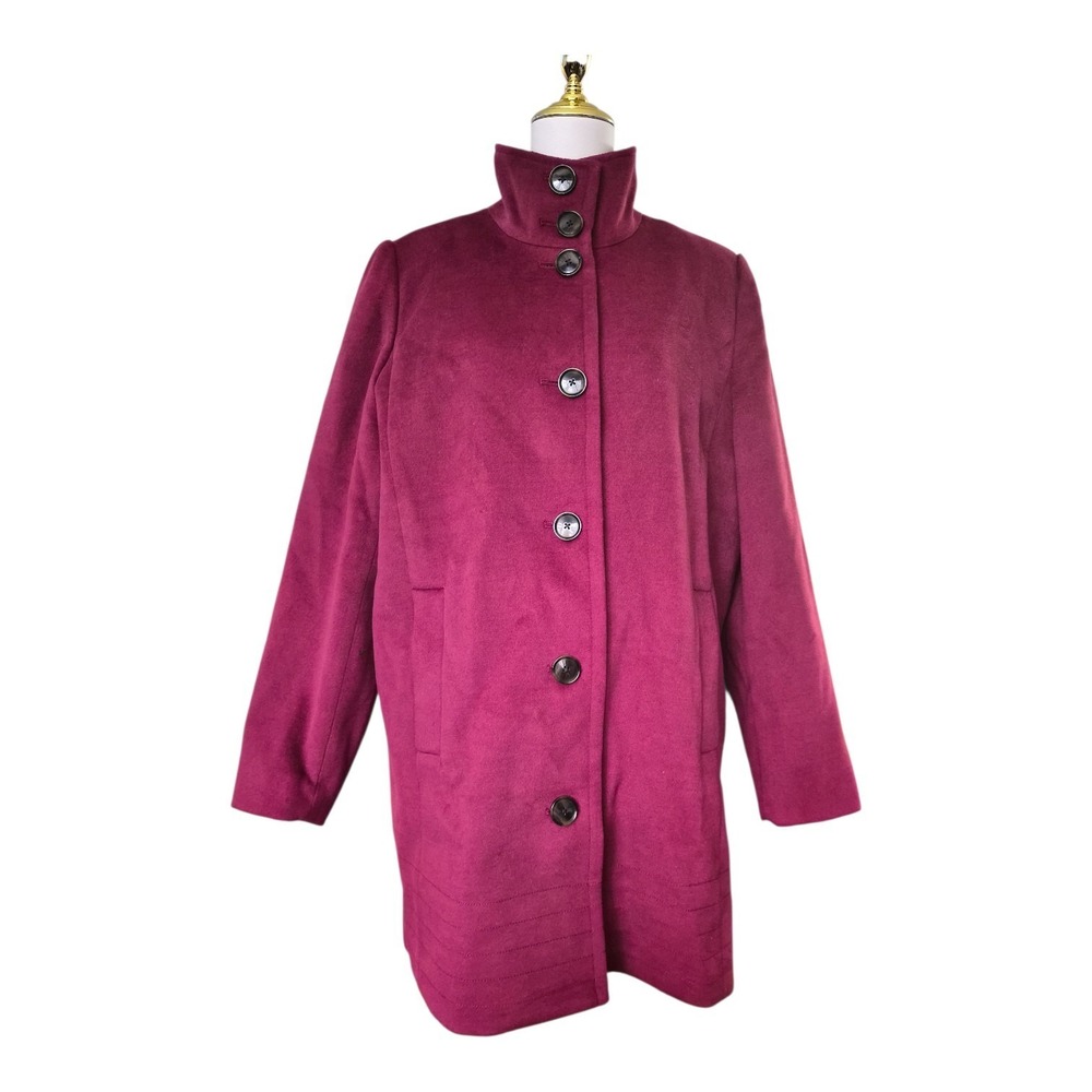 Lands' End Red Button Front Coat Womens Size 16 Stand Collar Jacket Pockets